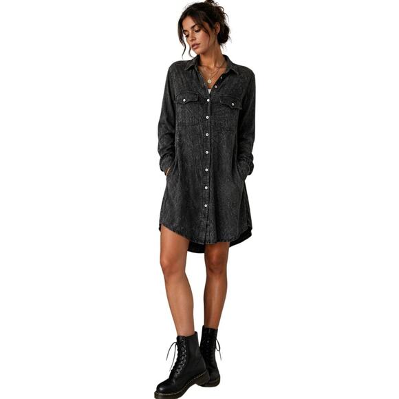 easel Dresses & Skirts - Y2K  Easel Los Angeles Acid Wash Rayon Shirt Dress Grunge Goth Boho M